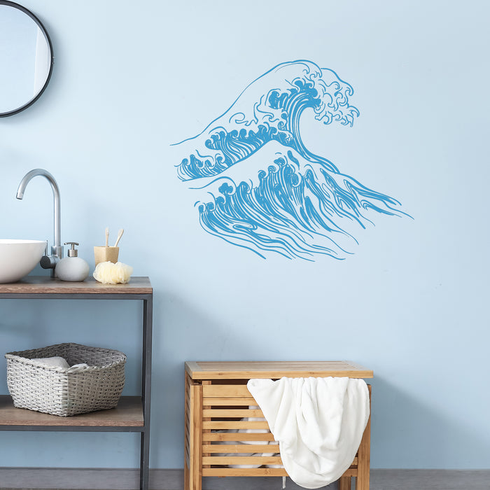 Japanese Sea Waves Vinyl Wall Decal Marine Bathroom Décor Stickers Unique Gift (105ig)