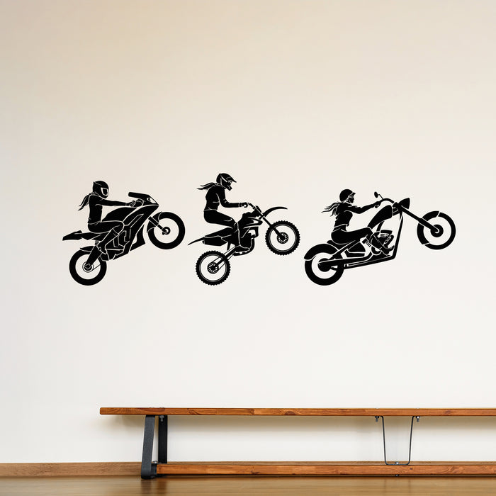 Vinyl Wall Decal Female Racers On Motorcycle For Riding Stickers Mural (g9541)
