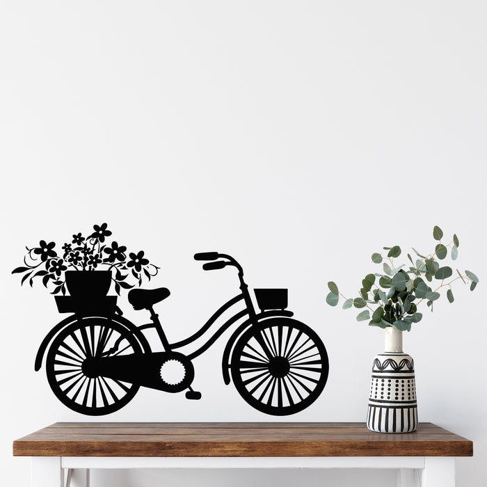 Vinyl Wall Decal Bicycle Romantic Flowers Girl Room Interior Stickers Mural (g8886)