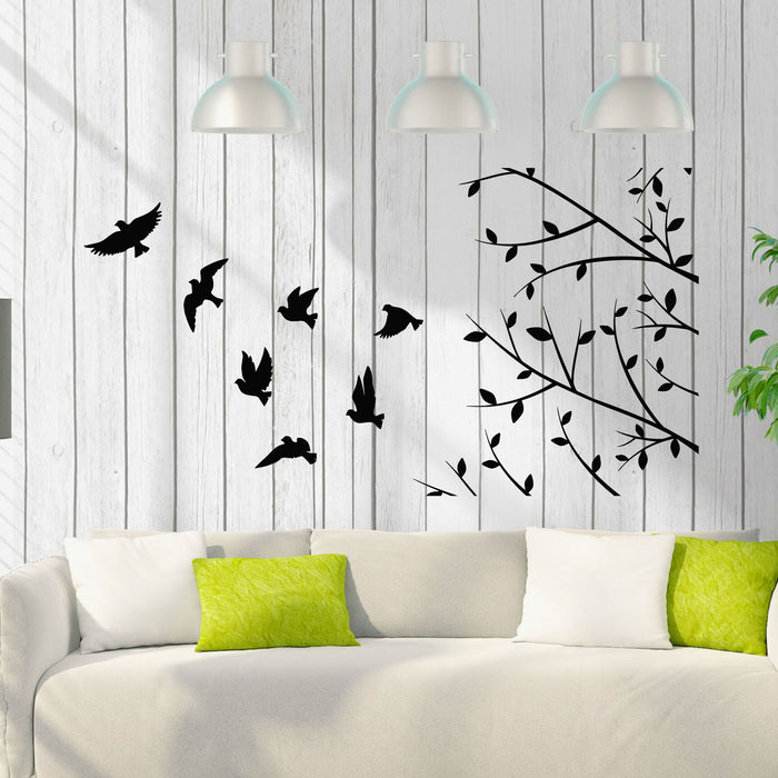 Vinyl Wall Decal Birds Flying Tree Branch Leaves Home Interior Stickers Mural (g8691)