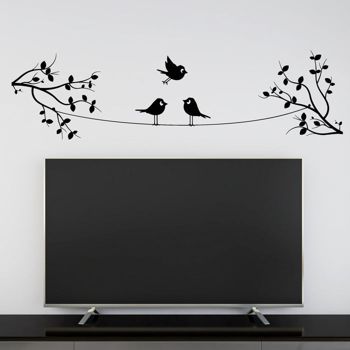 Vinyl Wall Decal Birds on Wire on Two Branches Living Room Stickers Mural (g8773)