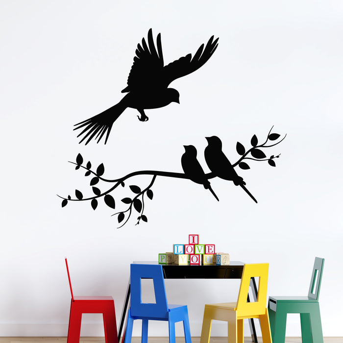 Vinyl Wall Decal Flying Birds On Branches Silhouette Nature Stickers Mural (g8889)