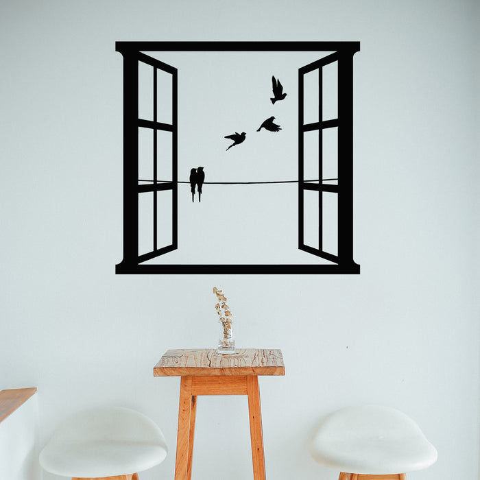 Vinyl Wall Decal Open Window Art Flying Birds Home Interior Stickers Mural (g8892)