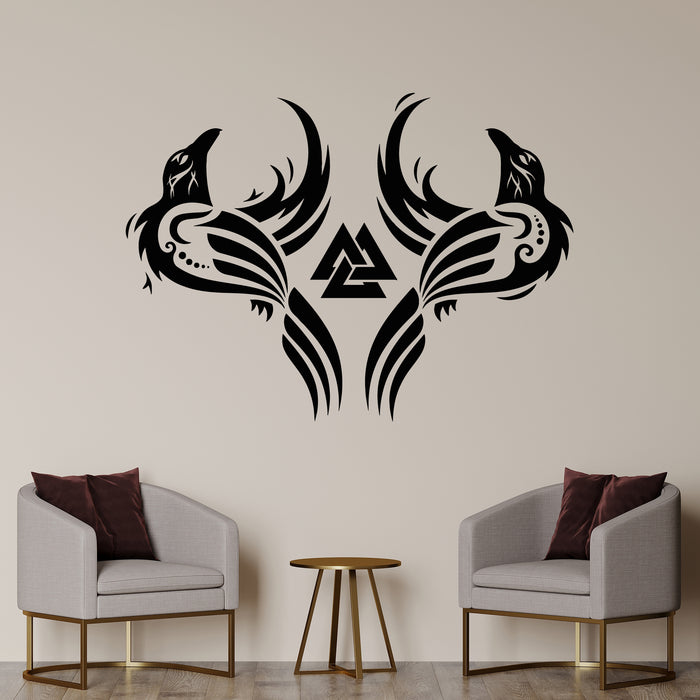 Vinyl Wall Decal Couple Ravens in Norse Mythology Flying Birds Stickers Mural (g9122)
