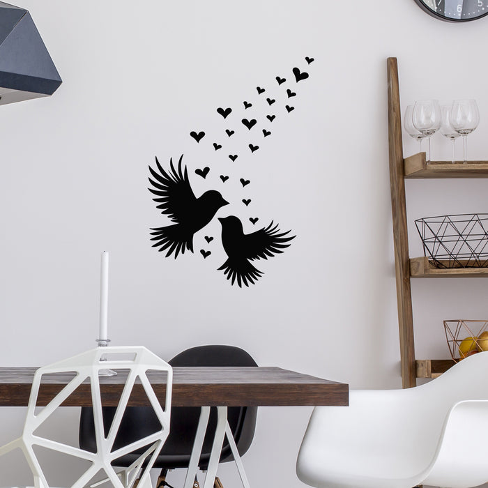 Vinyl Wall Decal Flying Birds Couple Love Hearts Symbol Romance Stickers Mural (g9652)