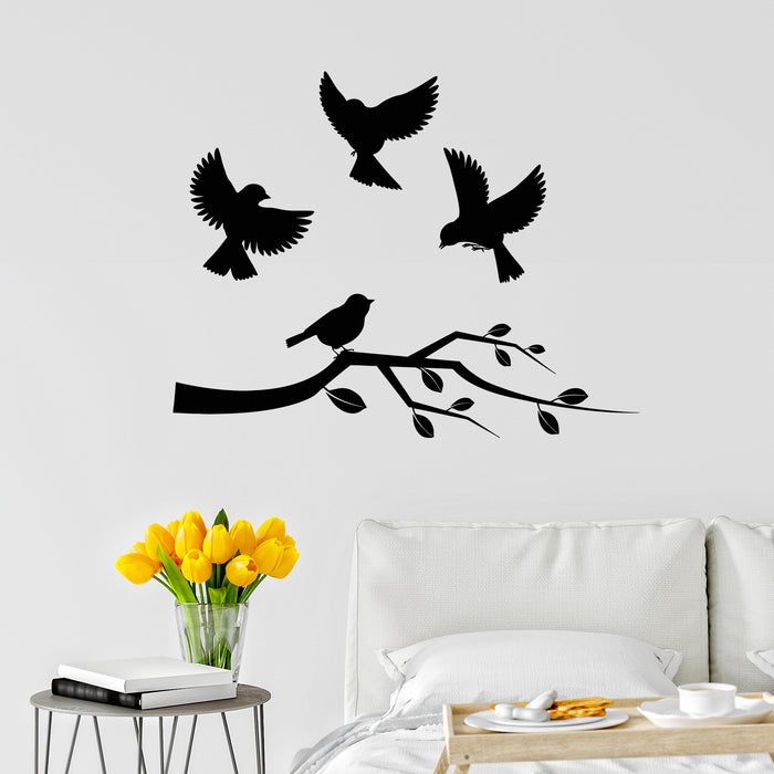 Vinyl Wall Decal Flying Birds On Tree Branches Bedroom Decor Stickers Mural (g9653)