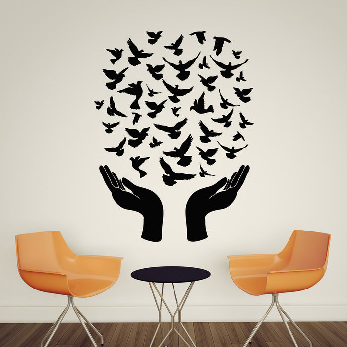 Vinyl Wall Decal Releasing Pigeons Patterns Flying Birds Freedom Symbol Stickers Mural (g9967)