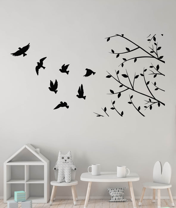 Vinyl Wall Decal Birds Flying Tree Branch Leaves Home Interior Stickers Mural (g8691)