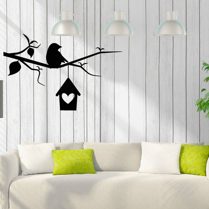 Vinyl Wall Decal Birdhouse On Tree Bird On Branch Living Room Stickers Mural (g8679)