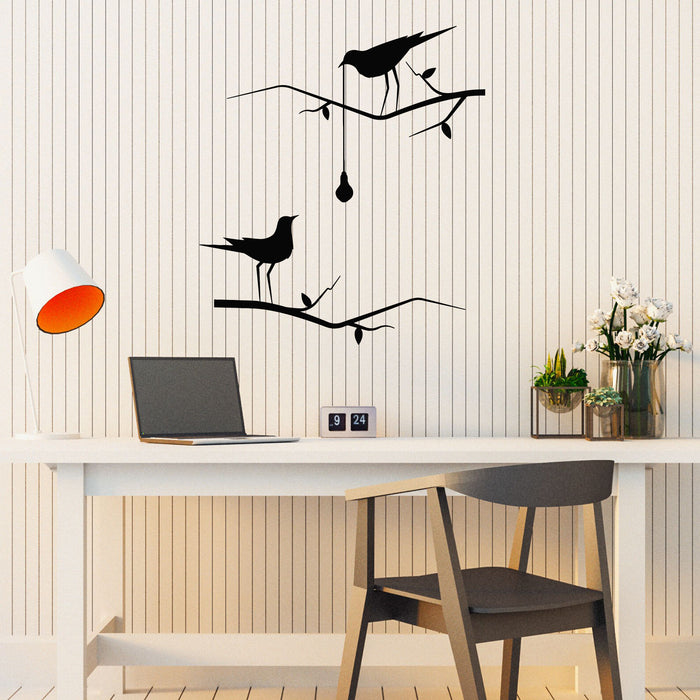 Vinyl Wall Decal Birds On Branch Holding Light Bulb Nature Stickers Mural (g8767)