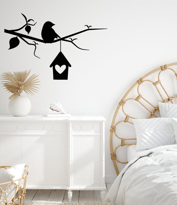 Vinyl Wall Decal Birdhouse On Tree Bird On Branch Living Room Stickers Mural (g8679)