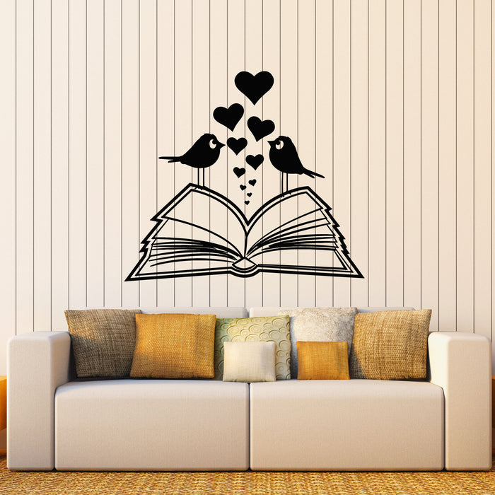 Vinyl Wall Decal Open Book With Hearts Birds Love Reading Stickers Mural (g8701)