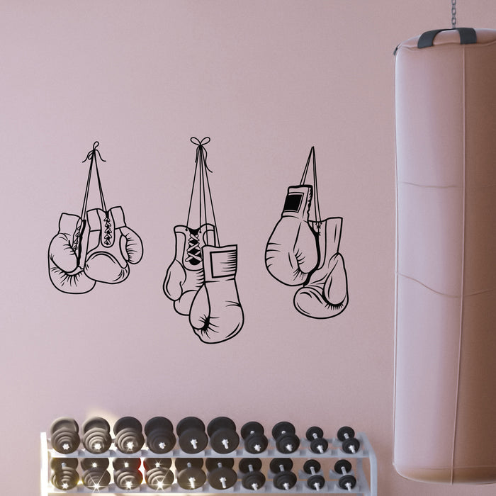 Vinyl Wall Decal Hanging Boxing Gloves Sport School Gym Stickers Mural (g9629)