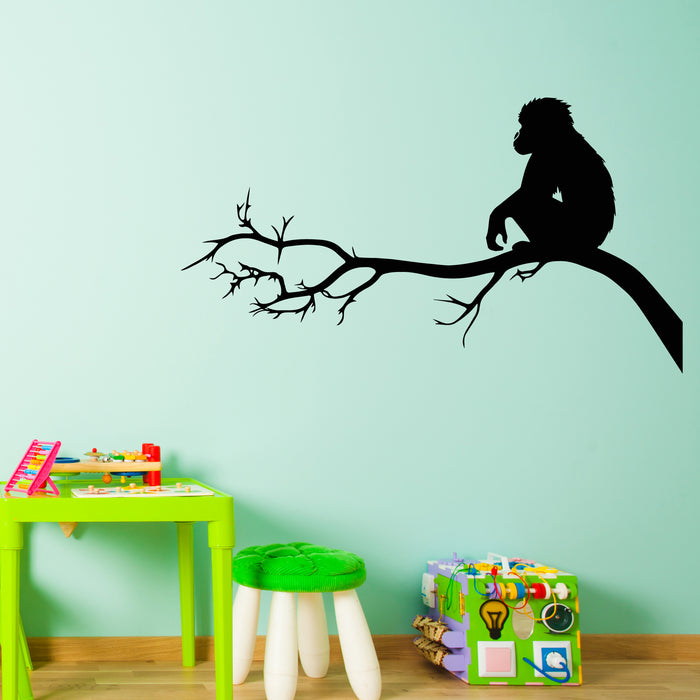 Vinyl Wall Decal Monkey Sitting Tree Branch Kids Nursery Decor Stickers Mural (g9509)