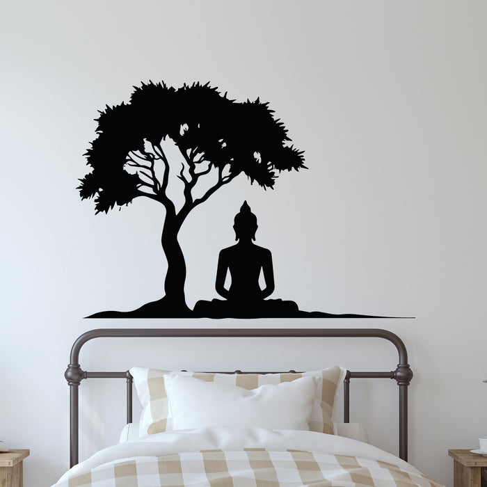 Vinyl Wall Decal Lotus Pose Buddha Sitting Silhouette Meditation Room Stickers Mural (L074)