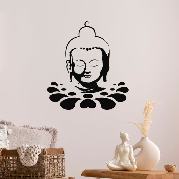 Vinyl Wall Decal Buddha Head Tibetan Lotus Flower Meditation Room Stickers Mural (g8984)