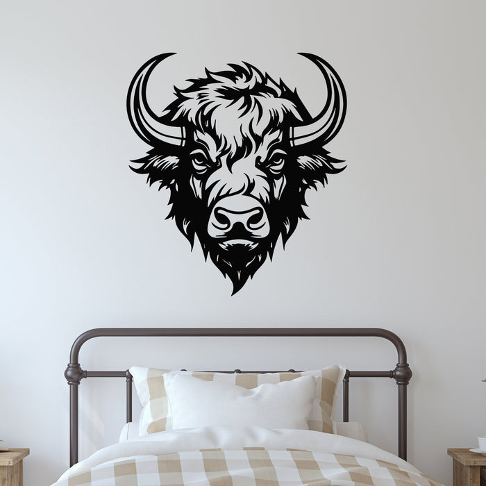 Vinyl Wall Decal Bison Cow Head Buffalo Wild Bull Horns Decor Stickers Mural (L087)