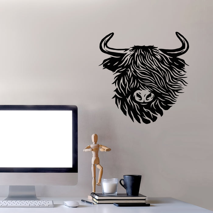 Vinyl Wall Decal Highland Portrait Scottish Cattle Cow Cute Head Stickers Mural (g8921)