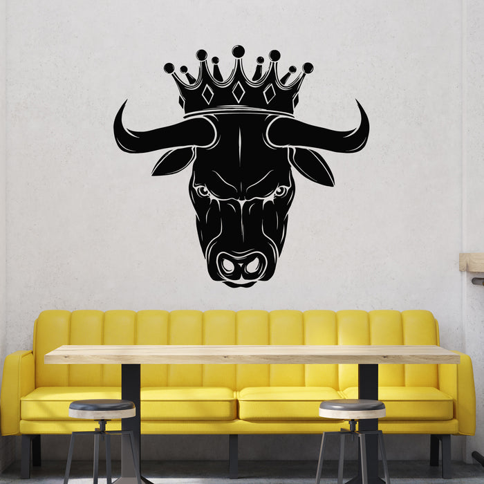 Vinyl Wall Decal Head Bull Vintage With Crown Logo Steak Butcher Stickers Mural (g9750)
