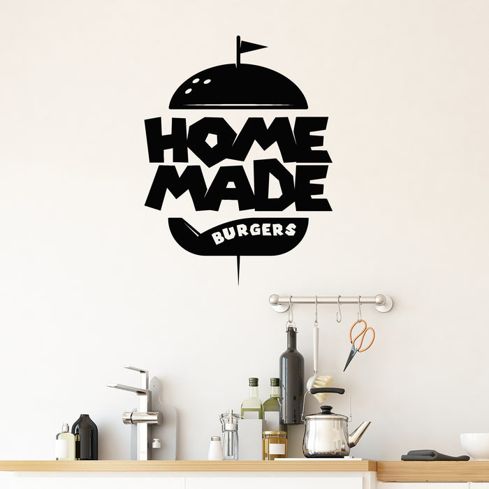 Vinyl Wall Decal Fast Food Cafe Burger Logo Home Made Eat More Stickers Mural (g9178)