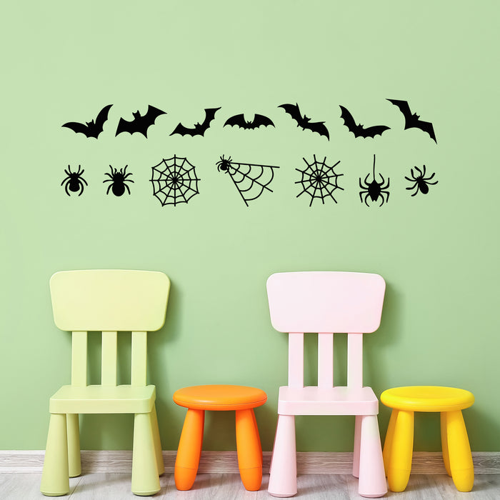 Vinyl Wall Decal Creepy Halloween Bat Spiders Web Kids Nursery Decor Stickers Mural (g9774)