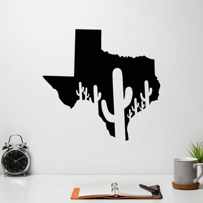 Vinyl Wall Decal Texas Map Silhouette Cactuses Desert Decor Stickers Mural (g9907)