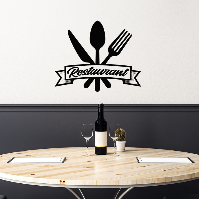 Vinyl Wall Decal Knife Fork Spoon Restaurant Seal Kitchen Logo Stickers Mural (L127)