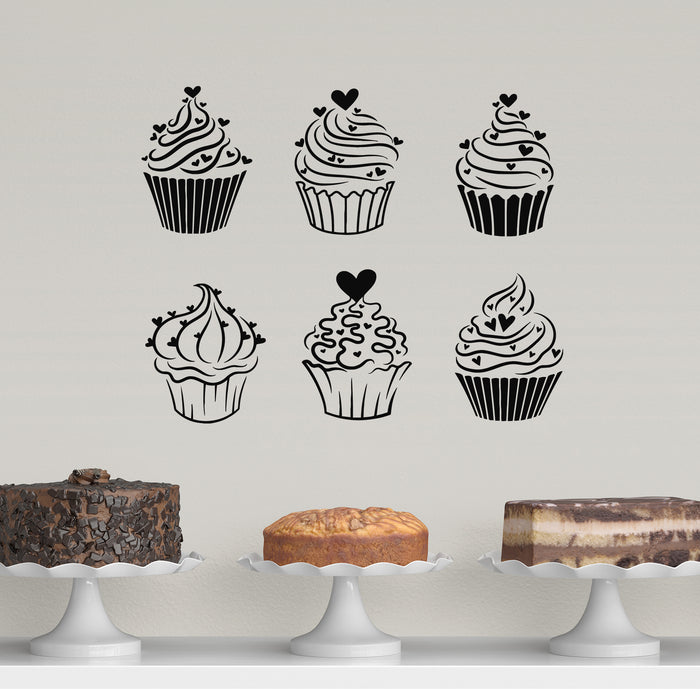 Vinyl Wall Decal Cupcakes Set Cakes Confectionery Pastry Candy Shop Stickers Mural (g8938)