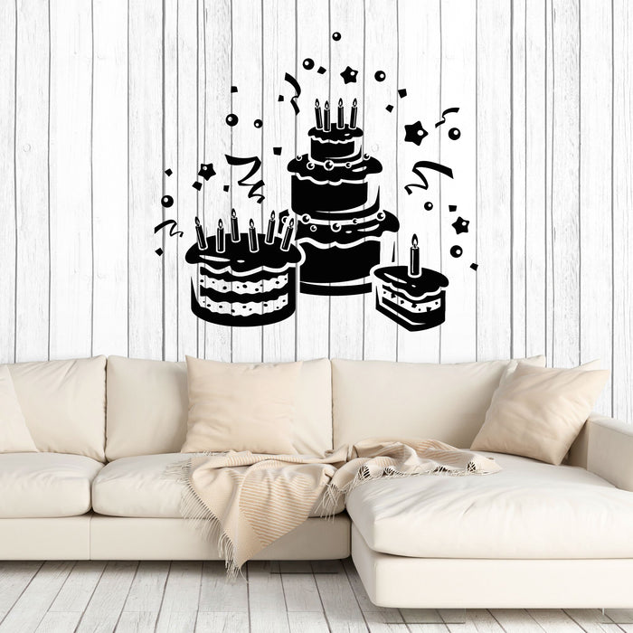 Виниловые наклейки на стены для дня рождения, праздничные торты, свечи, наклейки для декора вечеринки, настенная живопись (g8725)