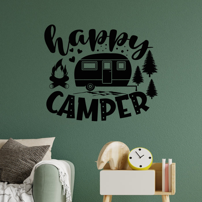 Vinyl Wall Decal Happy Camper Hobby Tourism Camping Adventure Stickers Mural (g8834)