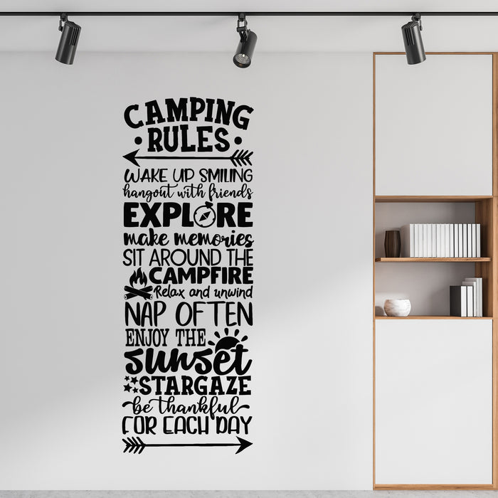 Vinyl Wall Decal Camping Rules Art Camp Quotes Adventures Phrase Stickers Mural (g9112)