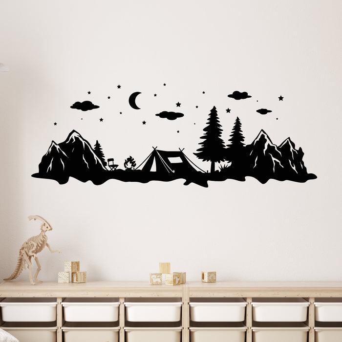 Vinyl Wall Decal Silhouettes Hikers Camping Nature Wildlife Stickers Mural (g8904)