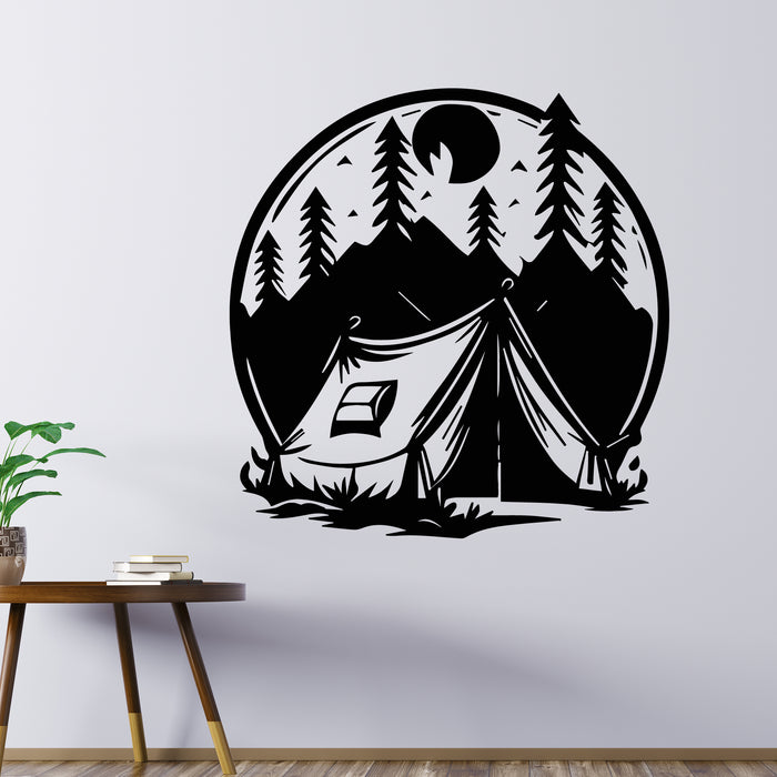 Vinyl Wall Decal Camping In The Mountains Night Camp Decor Stickers Mural (g9435)