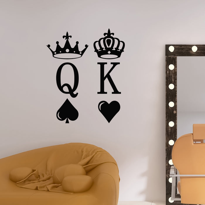 Vinyl Wall Decal King and Queen Playing Cards Crown Heart Decor Stickers Mural (g9555)