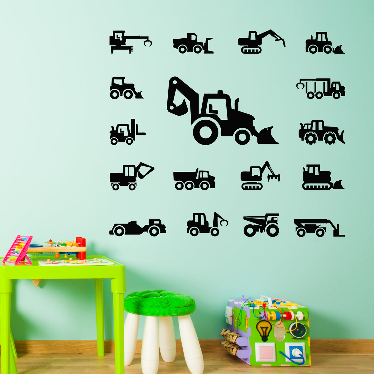 Vinyl Wall Decal Digger Icons Tractors and Building Machines Stickers ...