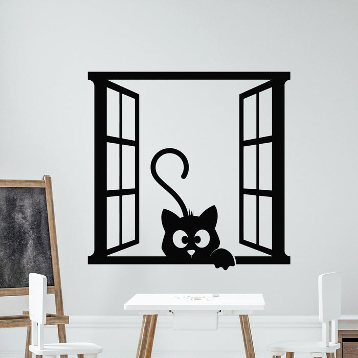 Vinyl Wall Decal Cat Open Window Silhouette Kids Room Decor Stickers Mural (g8818)