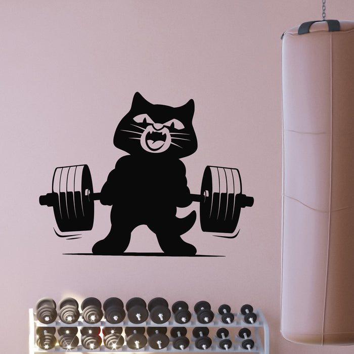 Vinyl Wall Decal Strong Cat Silhouette Lifting Weights Deadlifting Gym Logo Stickers Mural (g9815)