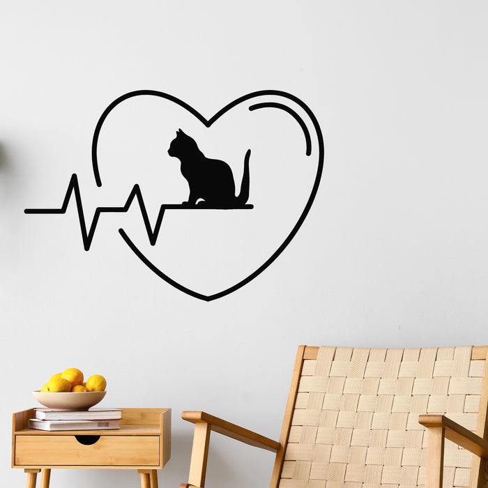 Vinyl Wall Decal Cat Heartbeat Lifeline Love Pets Care Nursery Decor Stickers Mural (g9881)