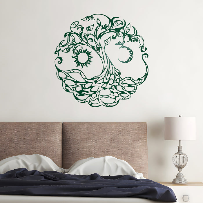 Vinyl Wall Decal Tree of Life Celtic Symbol Moon Sun Day Night Living Room (722ig)