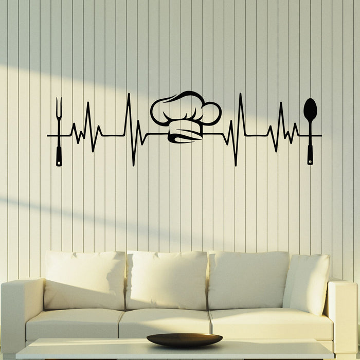 Vinyl Wall Decal Chef's Hat Foods Love Restaurant Cardiogram Dining Room Stickers Mural (g8682)