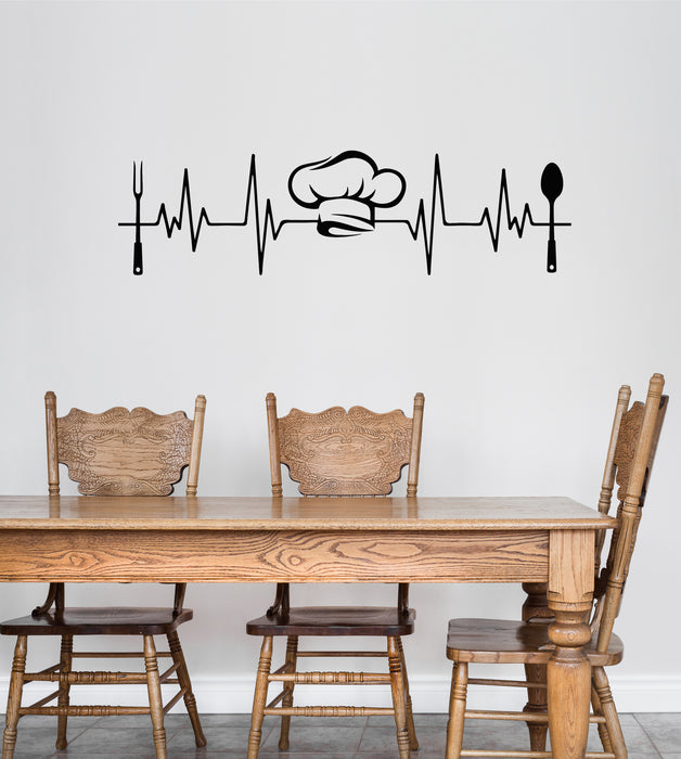 Vinyl Wall Decal Chef's Hat Foods Love Restaurant Cardiogram Dining Room Stickers Mural (g8682)