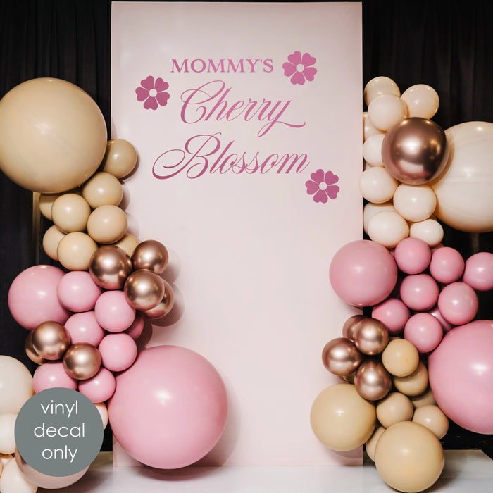 Spring Baby Shower Backdrop Decal Mommy’s Cherry Blossom Vinyl Sticker – with Floral Design for Girl or Gender Reveal Decor (4651ig)