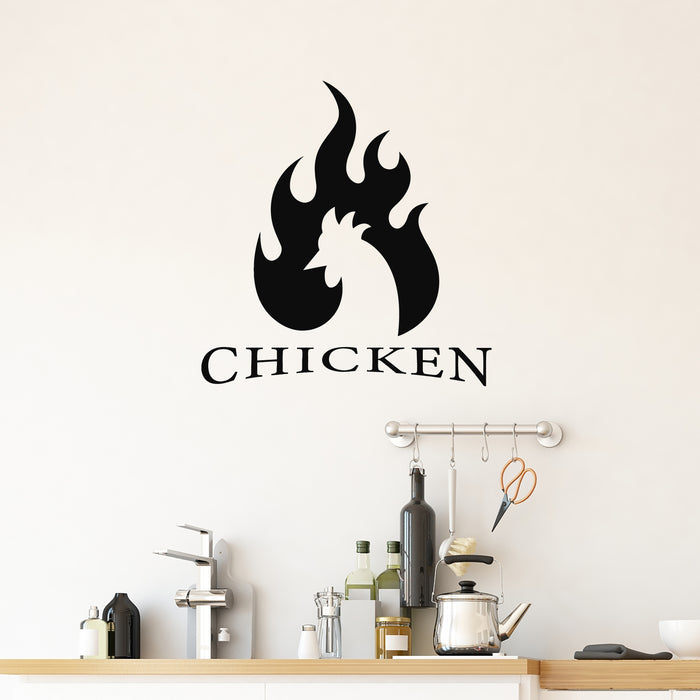 Vinyl Wall Decal Fire Element Hot Chicken Slogan Bird Logo Stickers Mural (g9351)