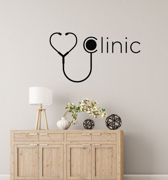 Autocollant mural en vinyle en forme de cœur avec logo de la clinique de stéthoscope, autocollants pour soins de santé (g8603)