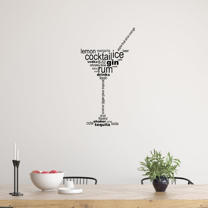 Vinyl Wall Decal Cocktail Glass Words Party Alcohol Bar Stickers Unique Gift (ig4831)