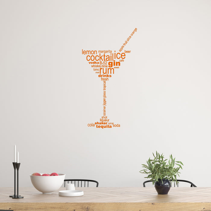 Vinyl Wall Decal Cocktail Glass Words Party Alcohol Bar Stickers Unique Gift (ig4831)