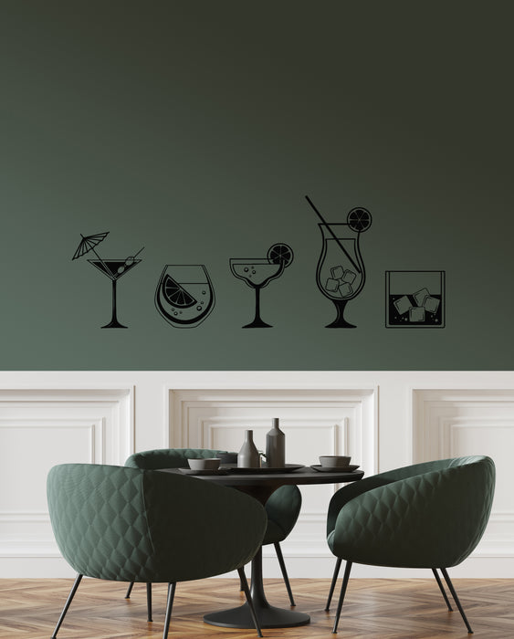 Vinyl Wall Decal Beach Cocktail Martini With Umbrella Olive Classic Glass Stickers Mural (g8756)