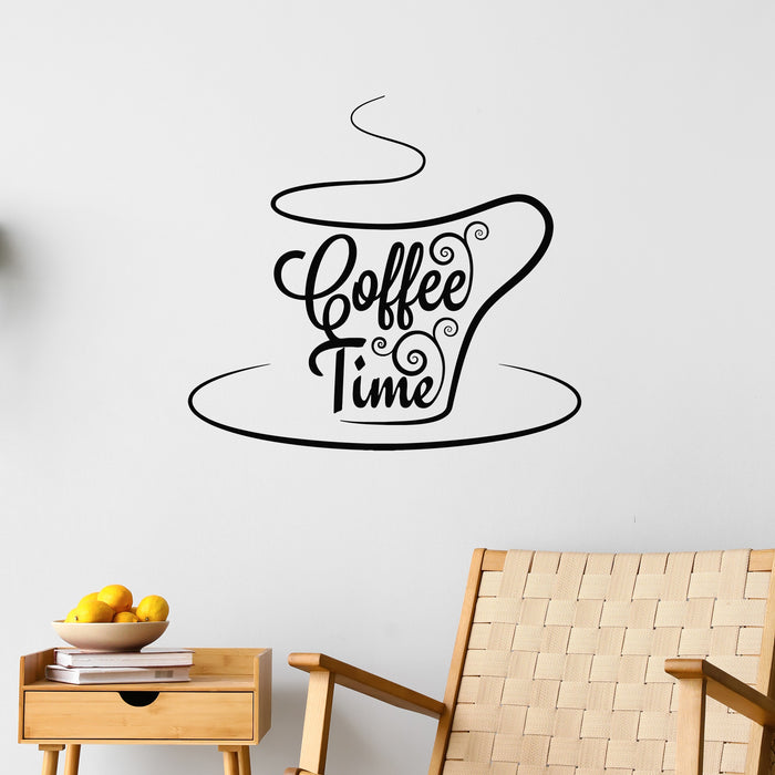 Vinyl Wall Decal Coffee Time Lettering Cafeteria Tea Cup Decor Stickers Mural (g9313)
