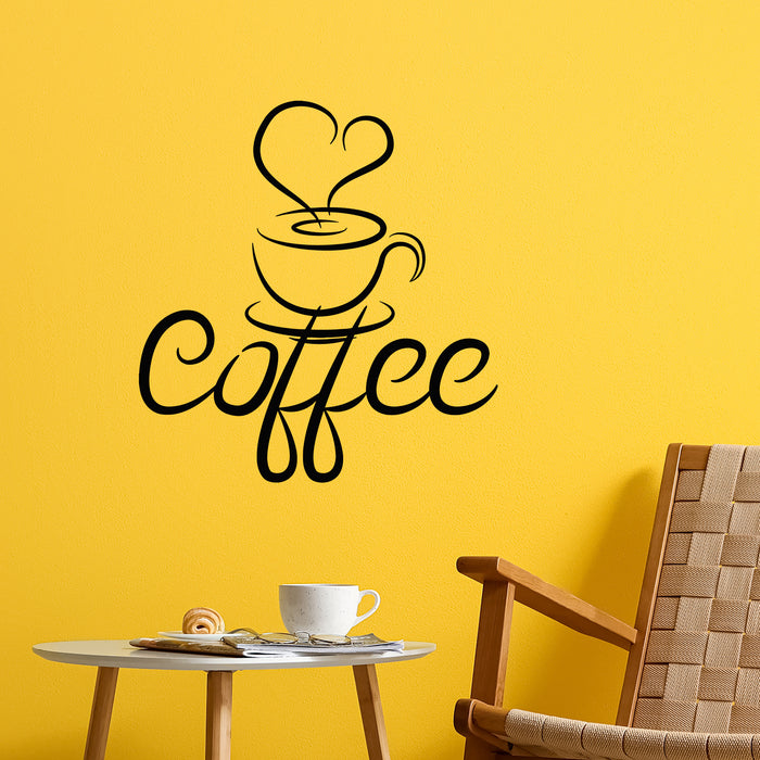 Vinyl Wall Decal Cup Coffee Drawing Heart Coffee House Cafe Stickers Mural (L054)