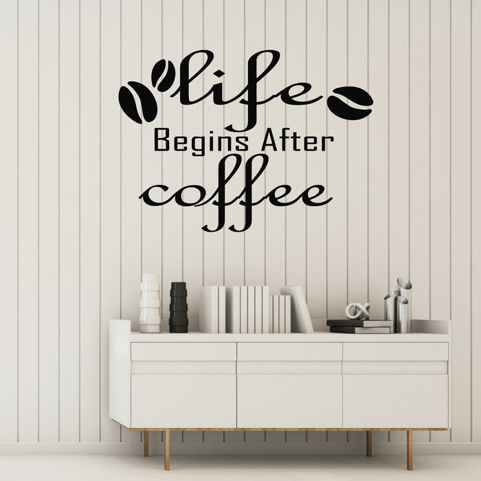 Vinyl Wall Decal Lettering Quote Life Begins After Coffee Shop Stickers Mural (g8688)